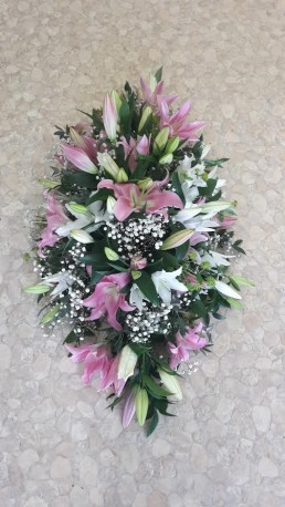 Pink and White Lily Coffin Spray