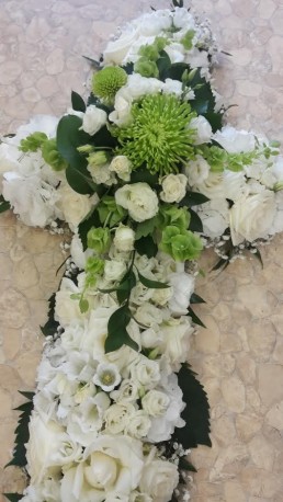 White Cream and Green Funeral Cross